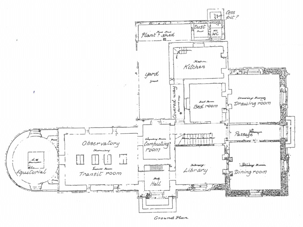 Ground floor plan of Sydney Observatory by Alexander Dawson, Colonial Architect. This probably dates from March 1857. The time ball tower sits directly above the 